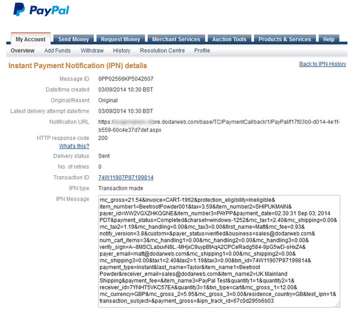 PayPal IPN Details