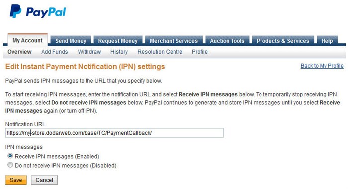 PayPal IPN Settings